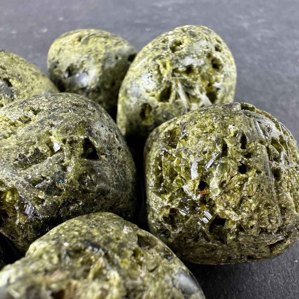 Epidote tumbled stone